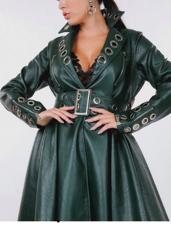 Valiant Jackets & Blazers - Grommet-Trim Faux Leather Trench Coat in Forest Green